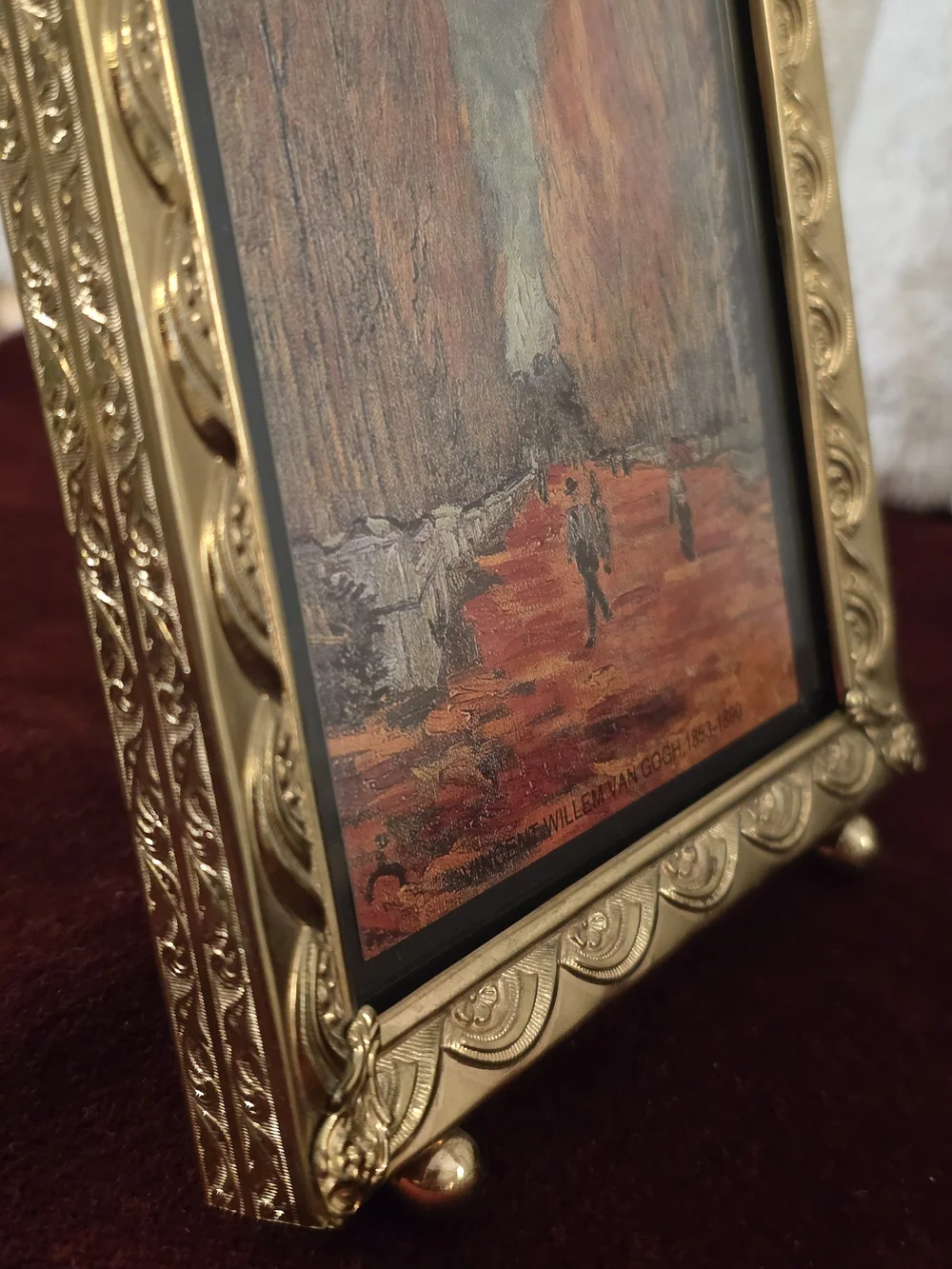 Vintage Ornate Brass 5x7 Footed Picture Frame Van Gogh Les Alyscamps Art Print